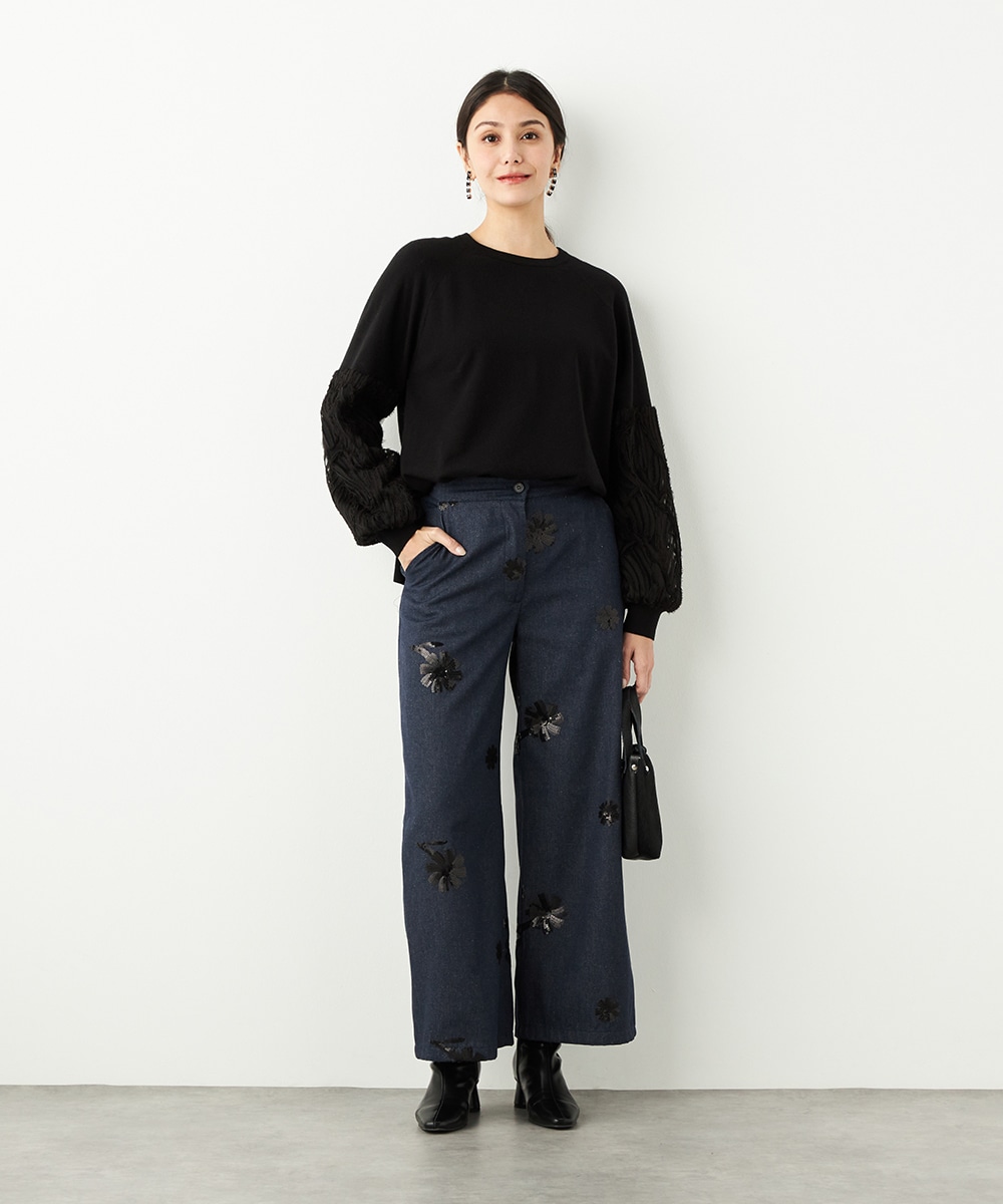 袖レースニット