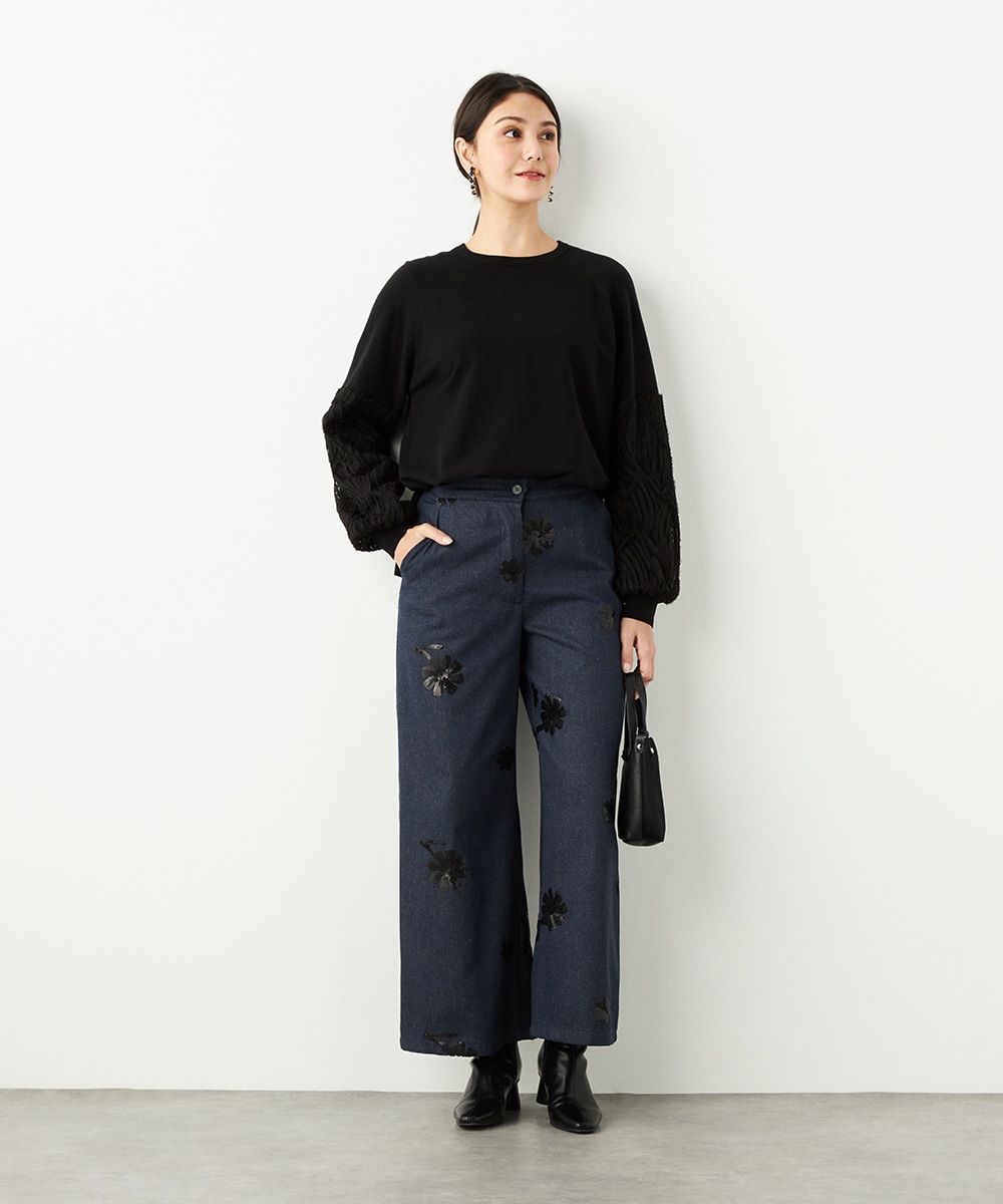 袖レースニット