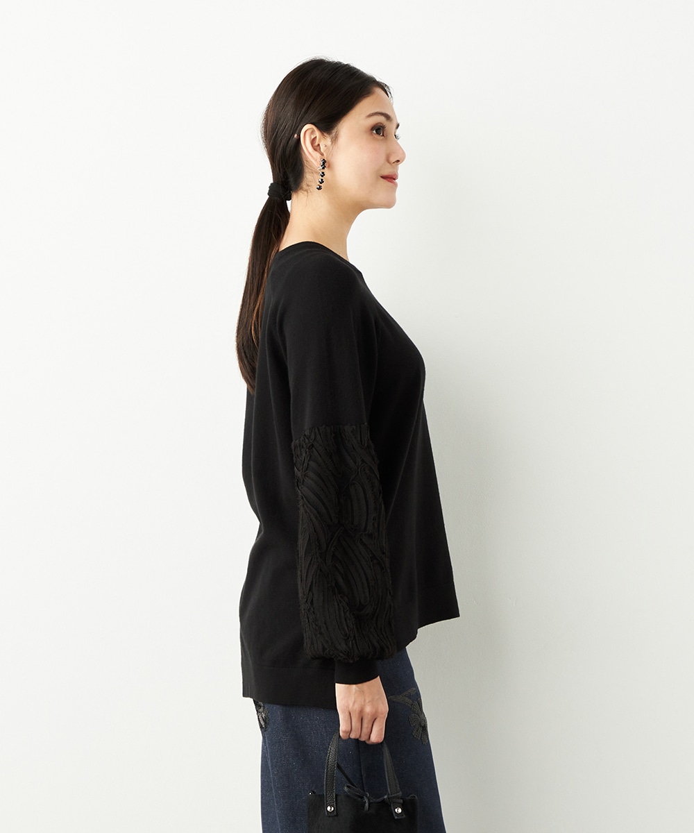 袖レースニット