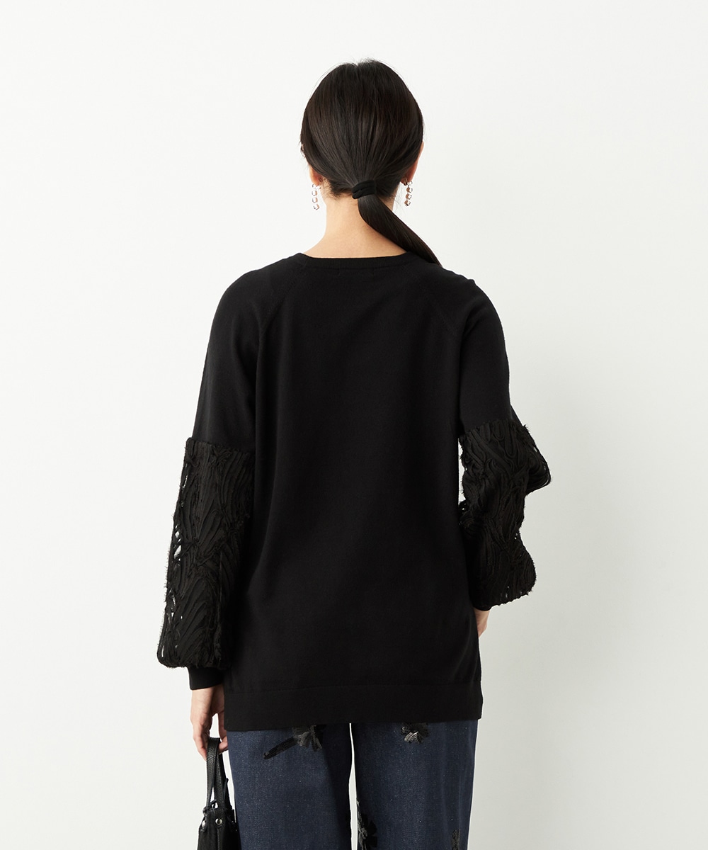 袖レースニット