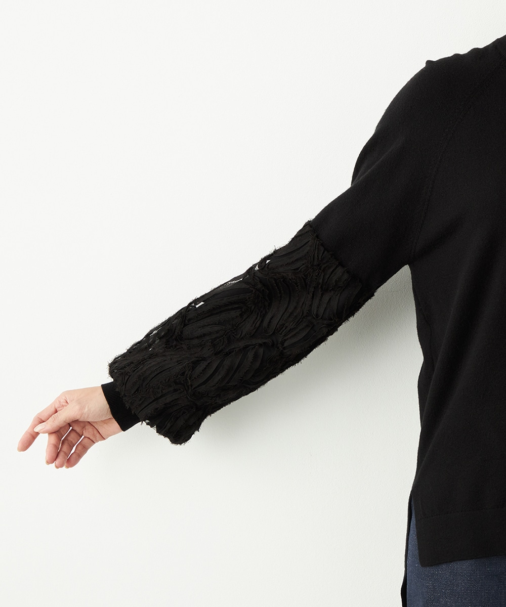 袖レースニット