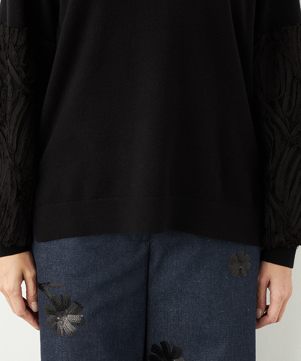 袖レースニット