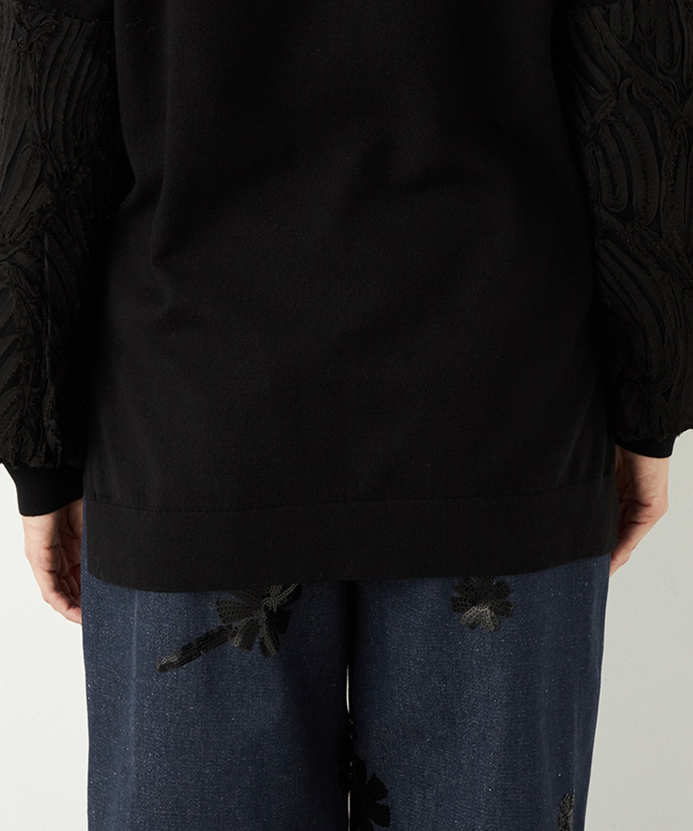 袖レースニット