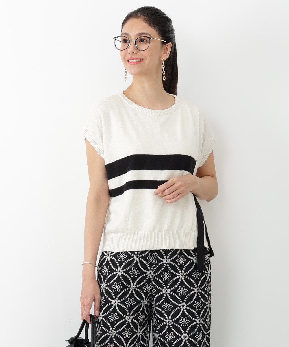 サイドリボンボーダーニット