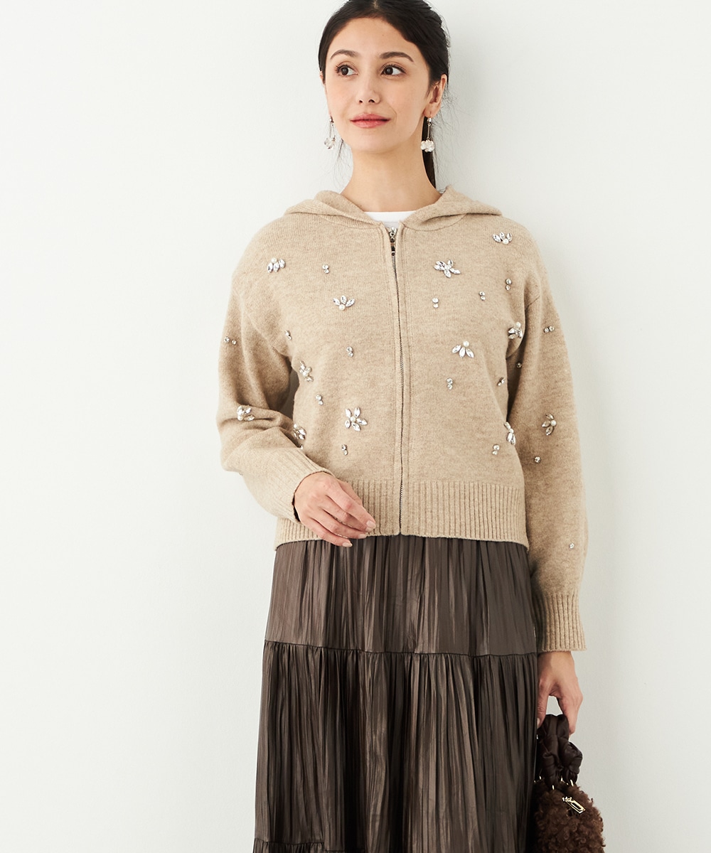 ビジューニットパーカー