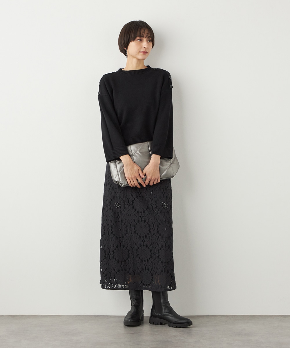 肩釦ショートニット