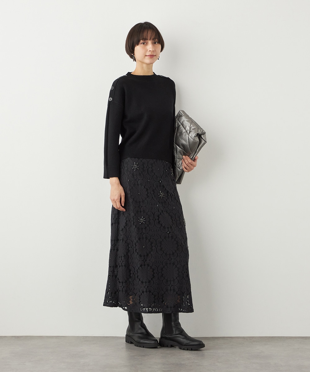 肩釦ショートニット