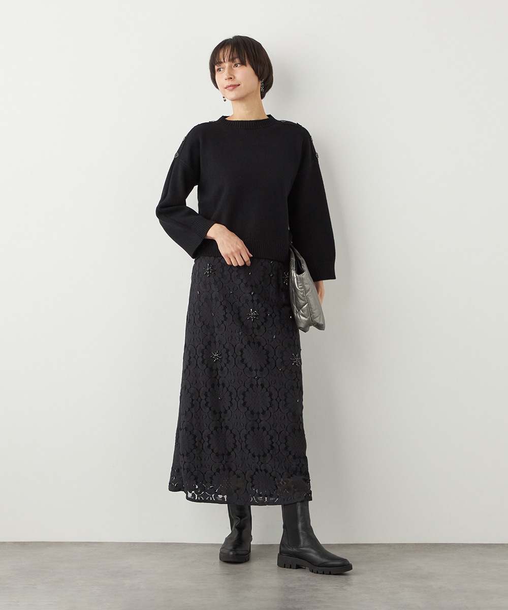 肩釦ショートニット