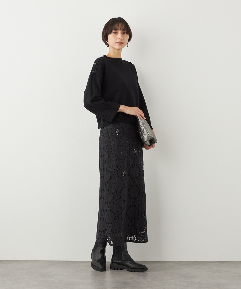 肩釦ショートニット