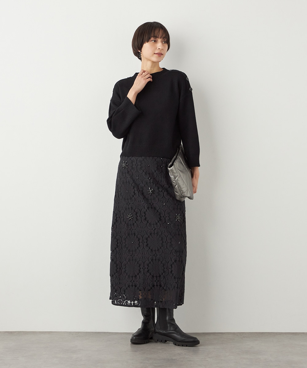 肩釦ショートニット