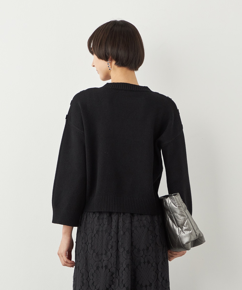 肩釦ショートニット