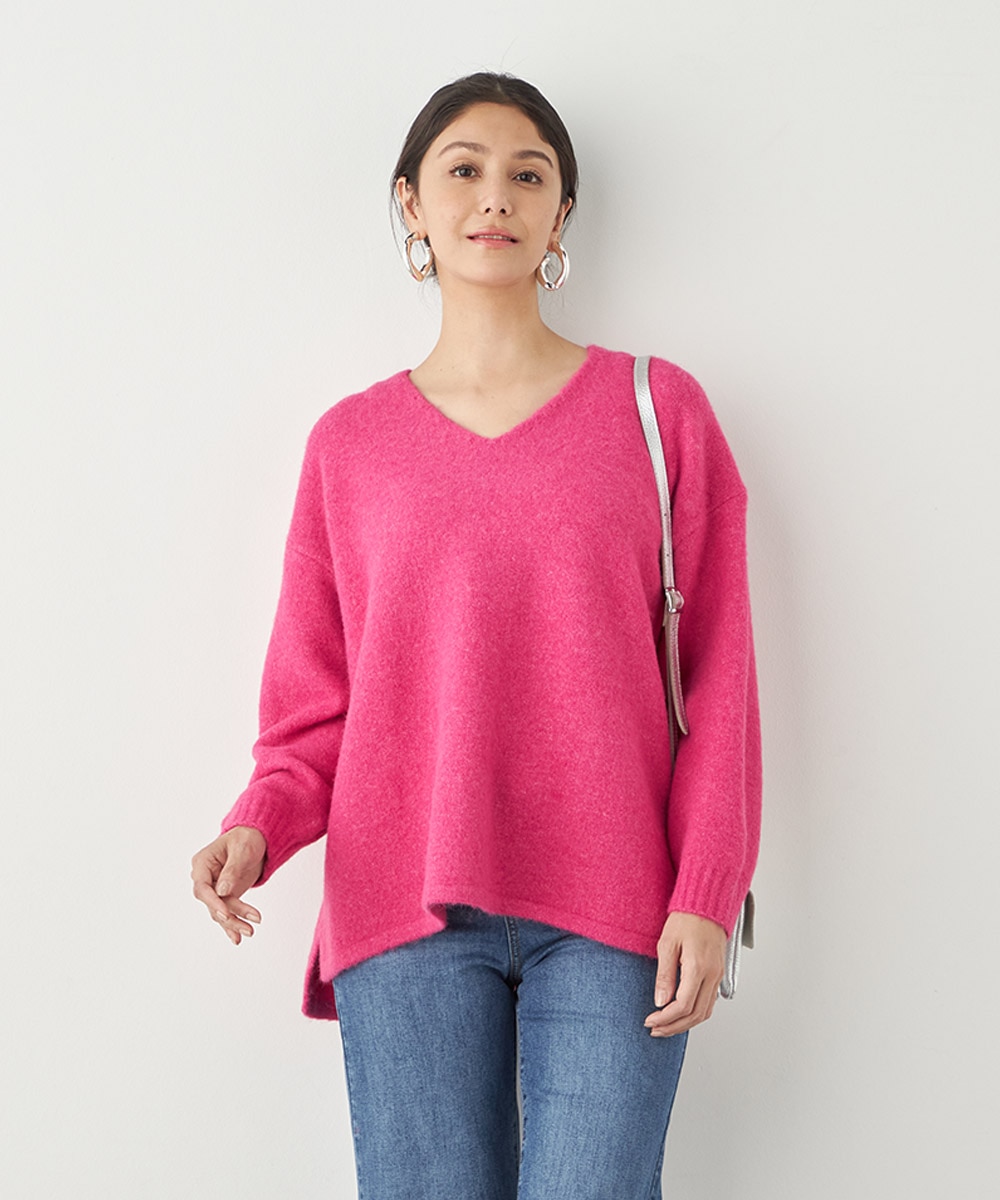 【未使用品】CLANE クラネ ニットVネック モヘア ピンク 1サイズ CLANE（クラネ）の「BUMPY OVER V NECK KNIT TOPS（ニット/セーター