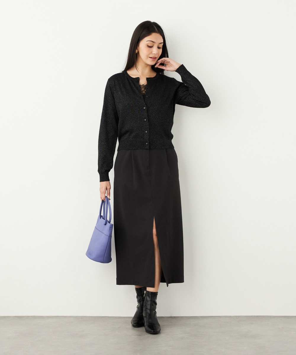 クルーネックラメカーディガン