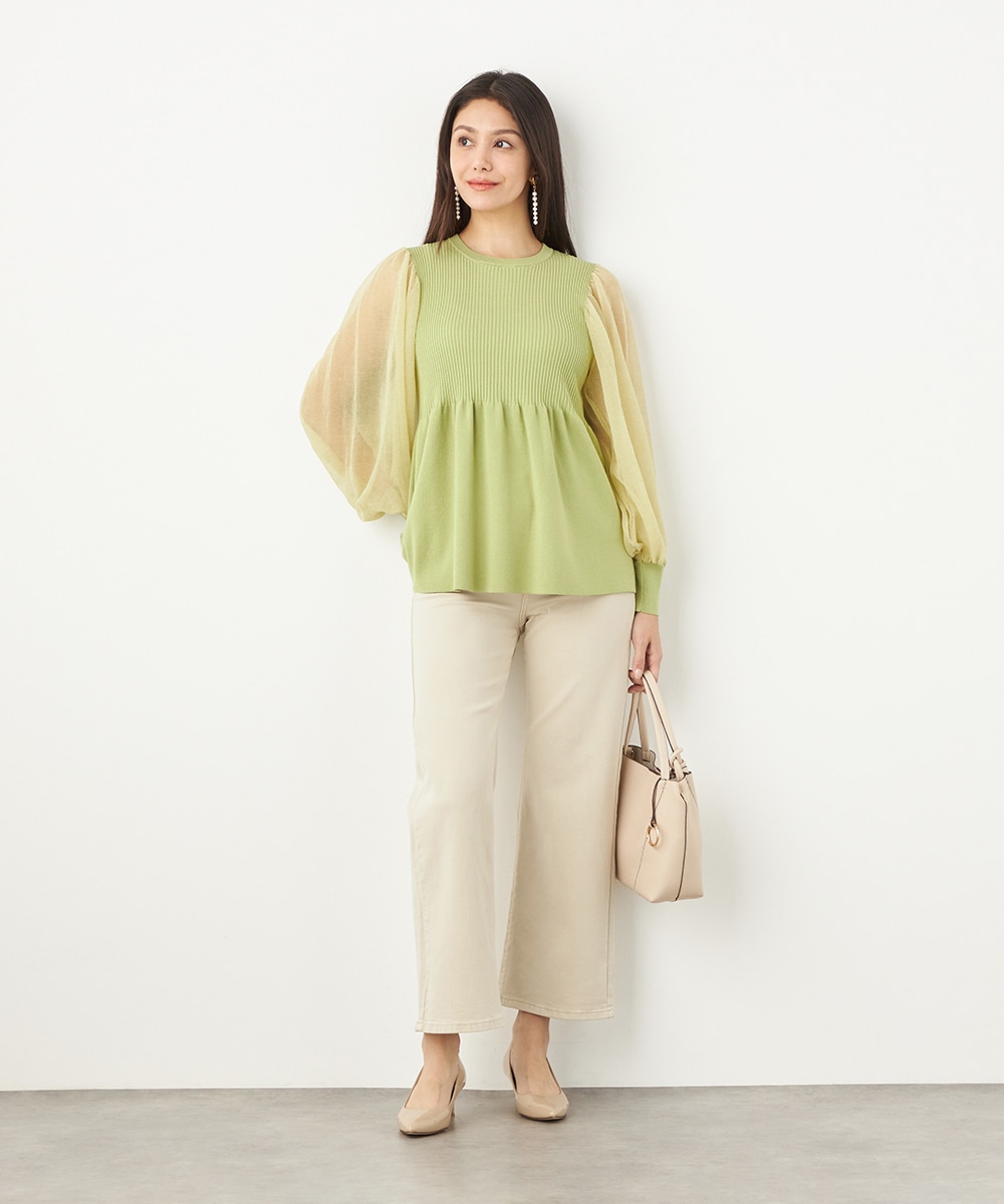 袖切り替えギャザートップス