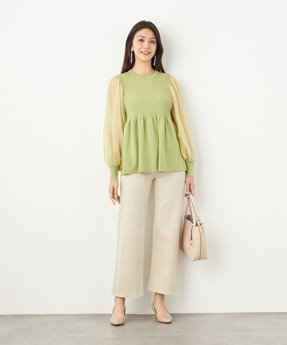 袖切り替えギャザートップス