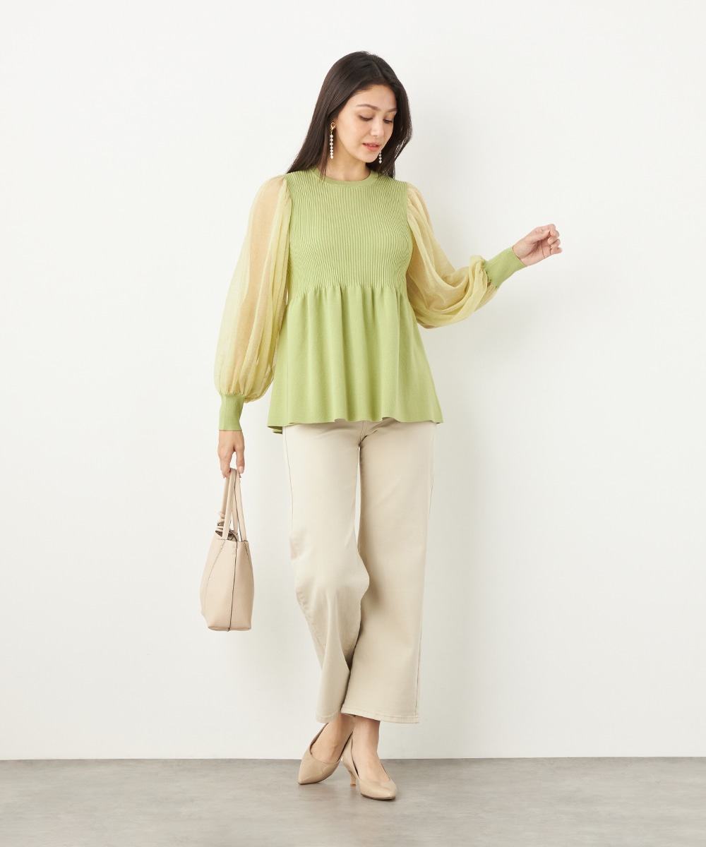 袖切り替えギャザートップス