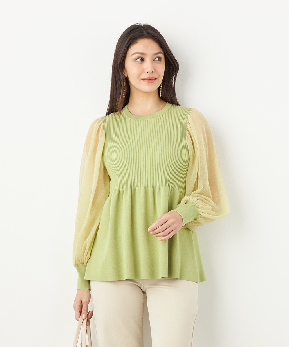 袖切り替えギャザートップス