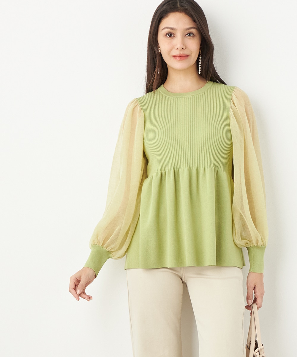 袖切り替えギャザートップス