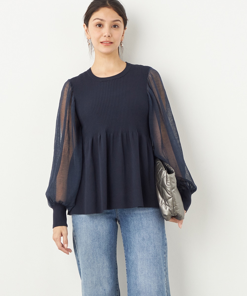 袖切り替えギャザートップス