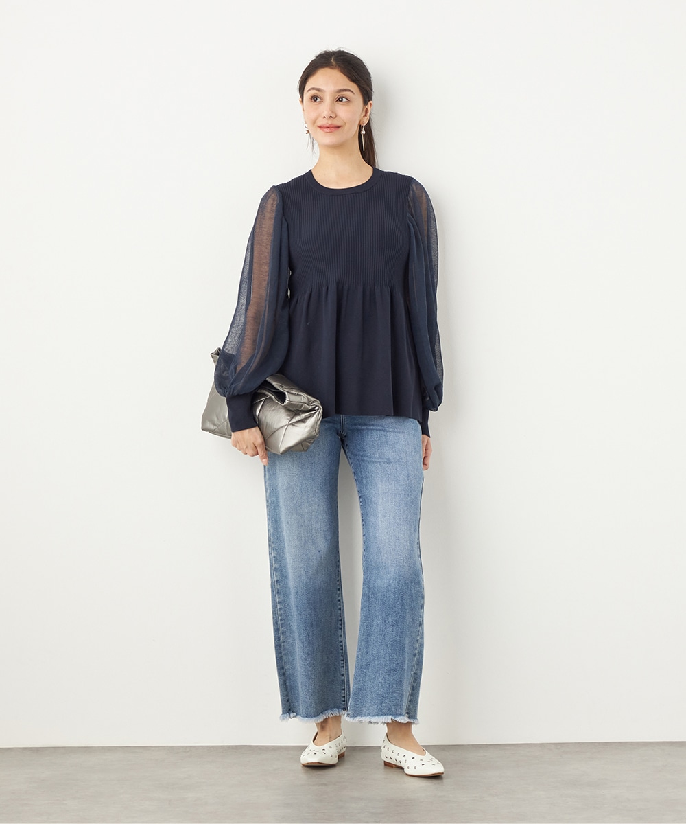 袖切り替えギャザートップス