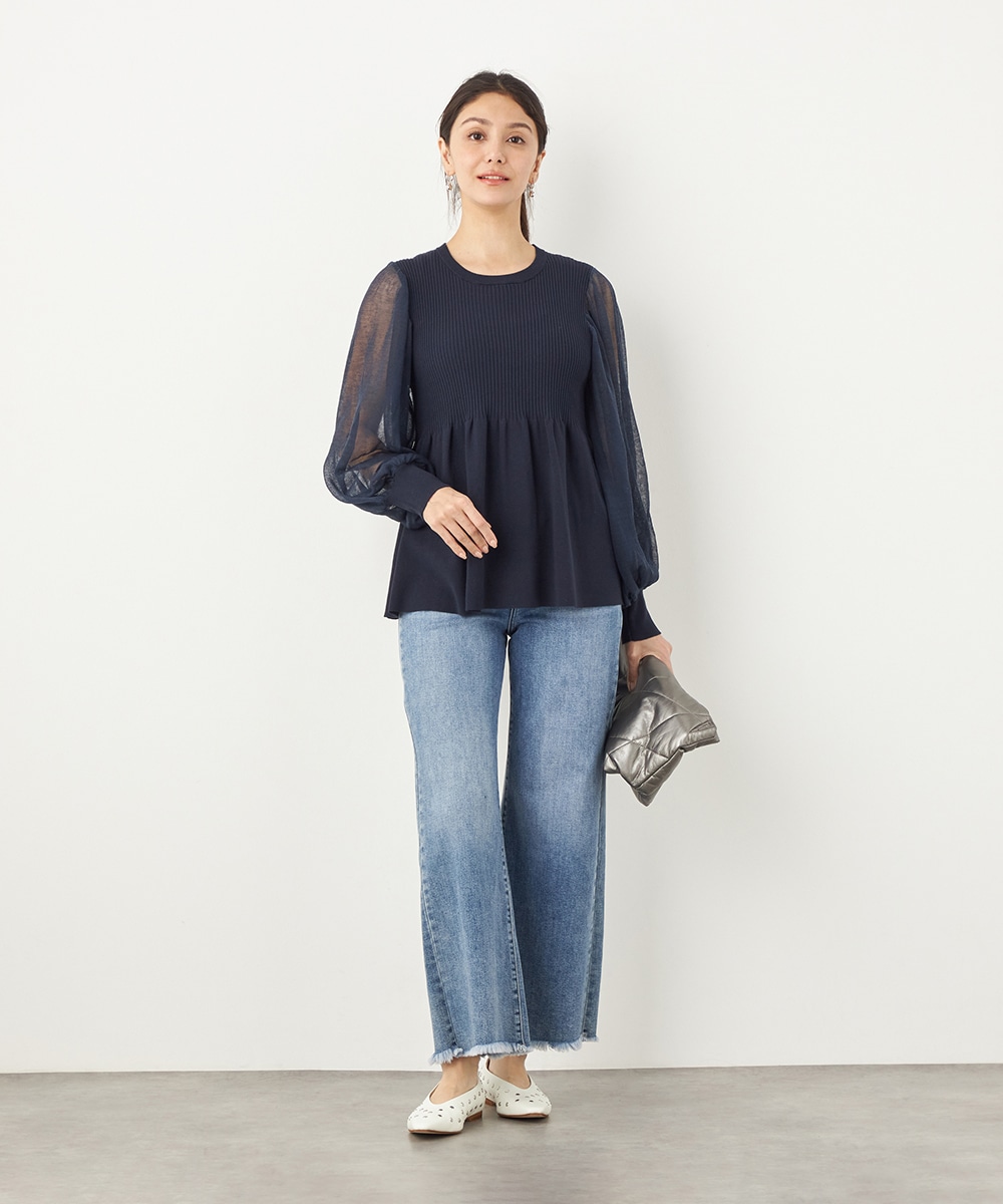 袖切り替えギャザートップス