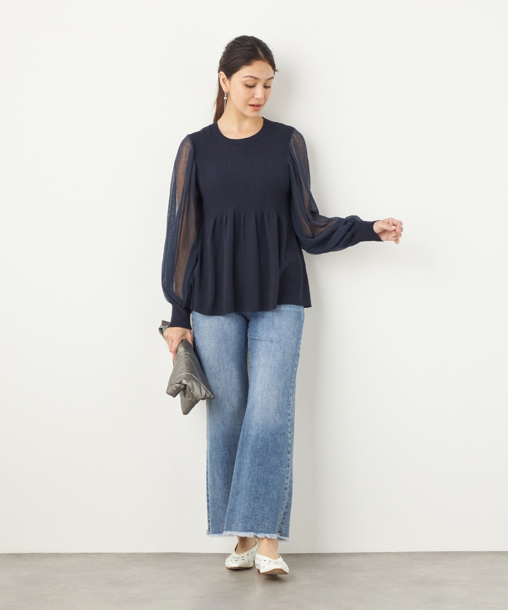 袖切り替えギャザートップス