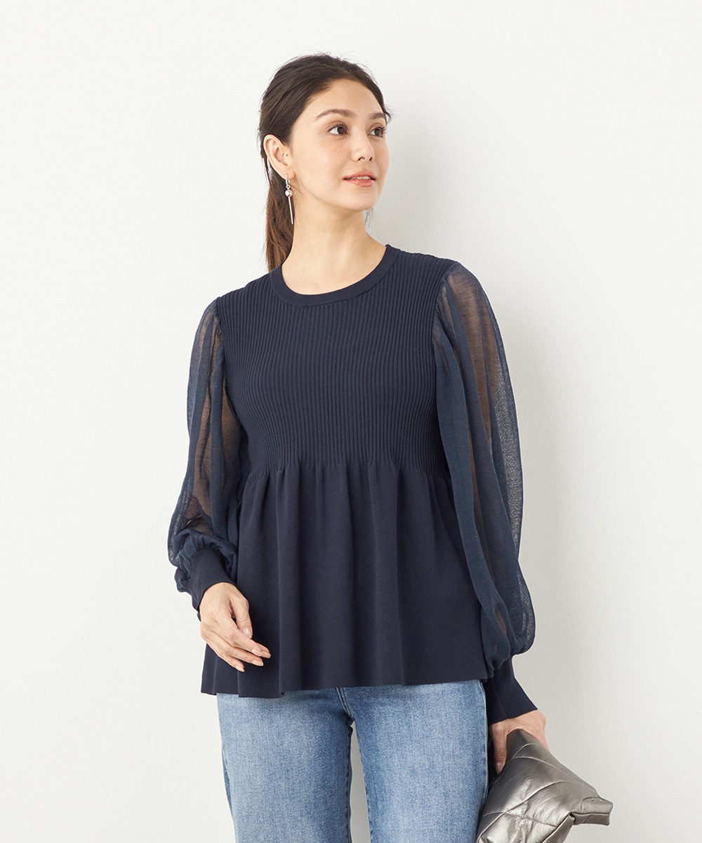 袖切り替えギャザートップス