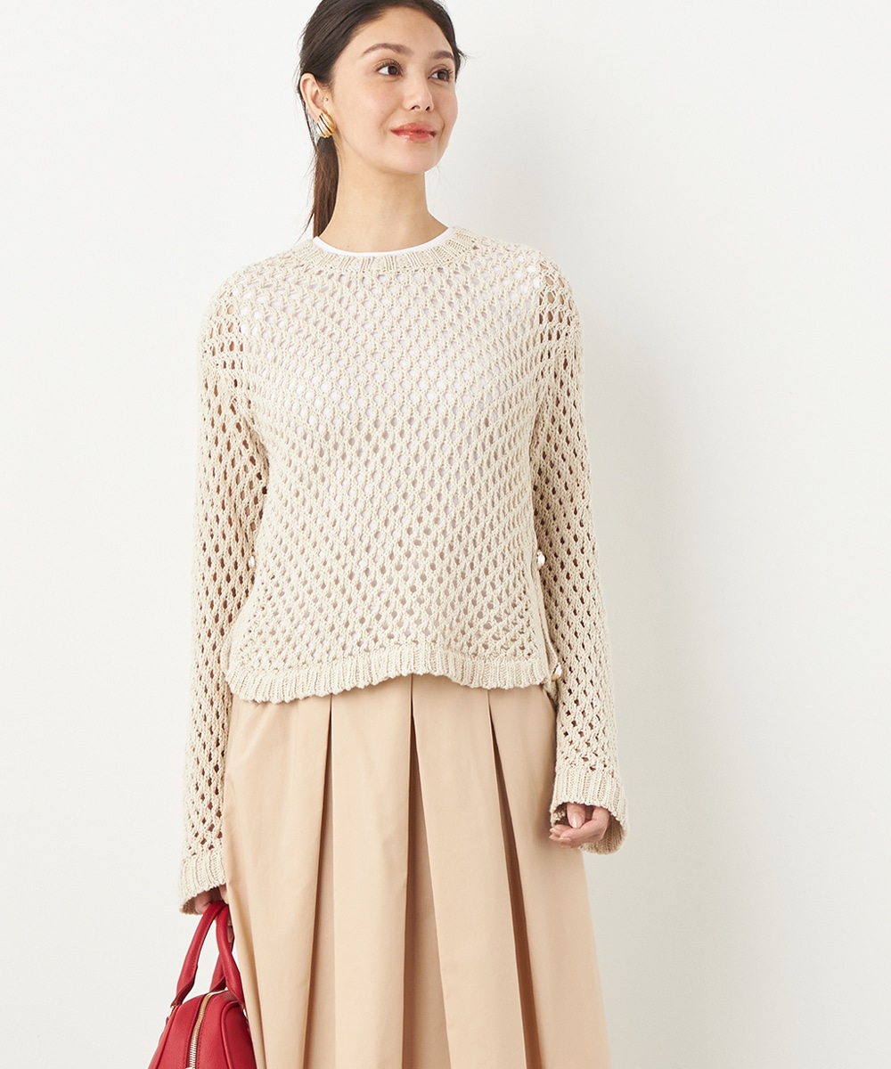 サイド釦メッシュニット