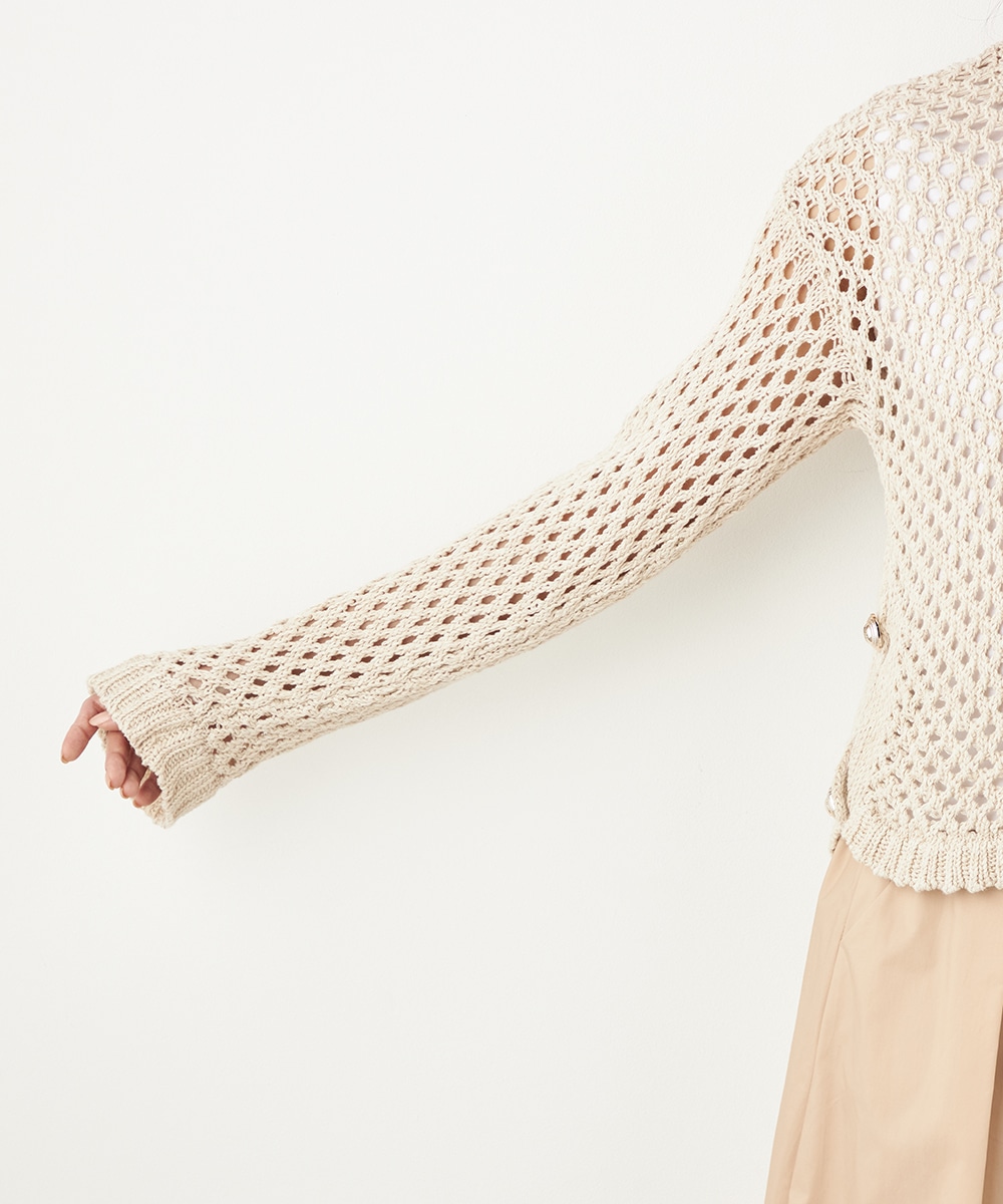 サイド釦メッシュニット