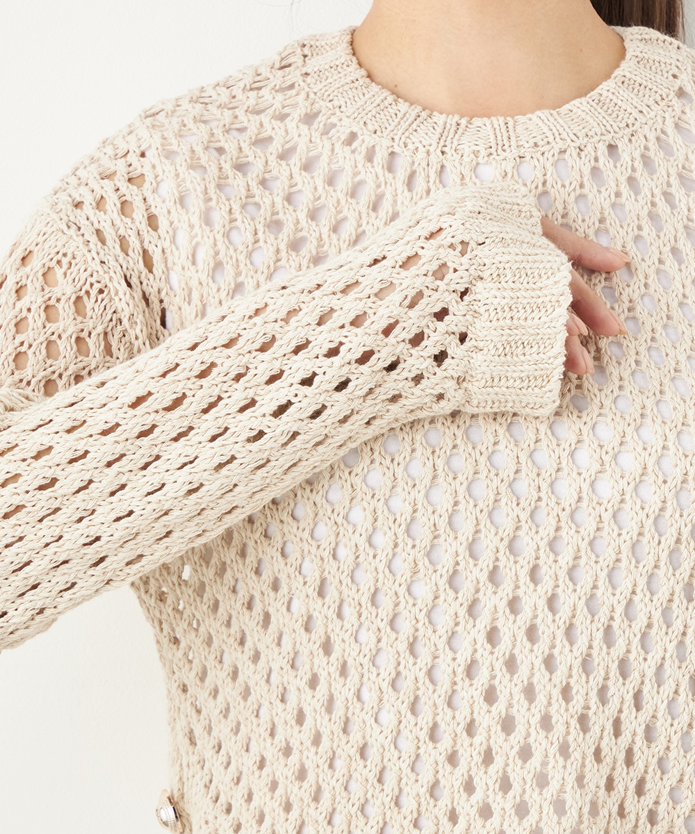 サイド釦メッシュニット