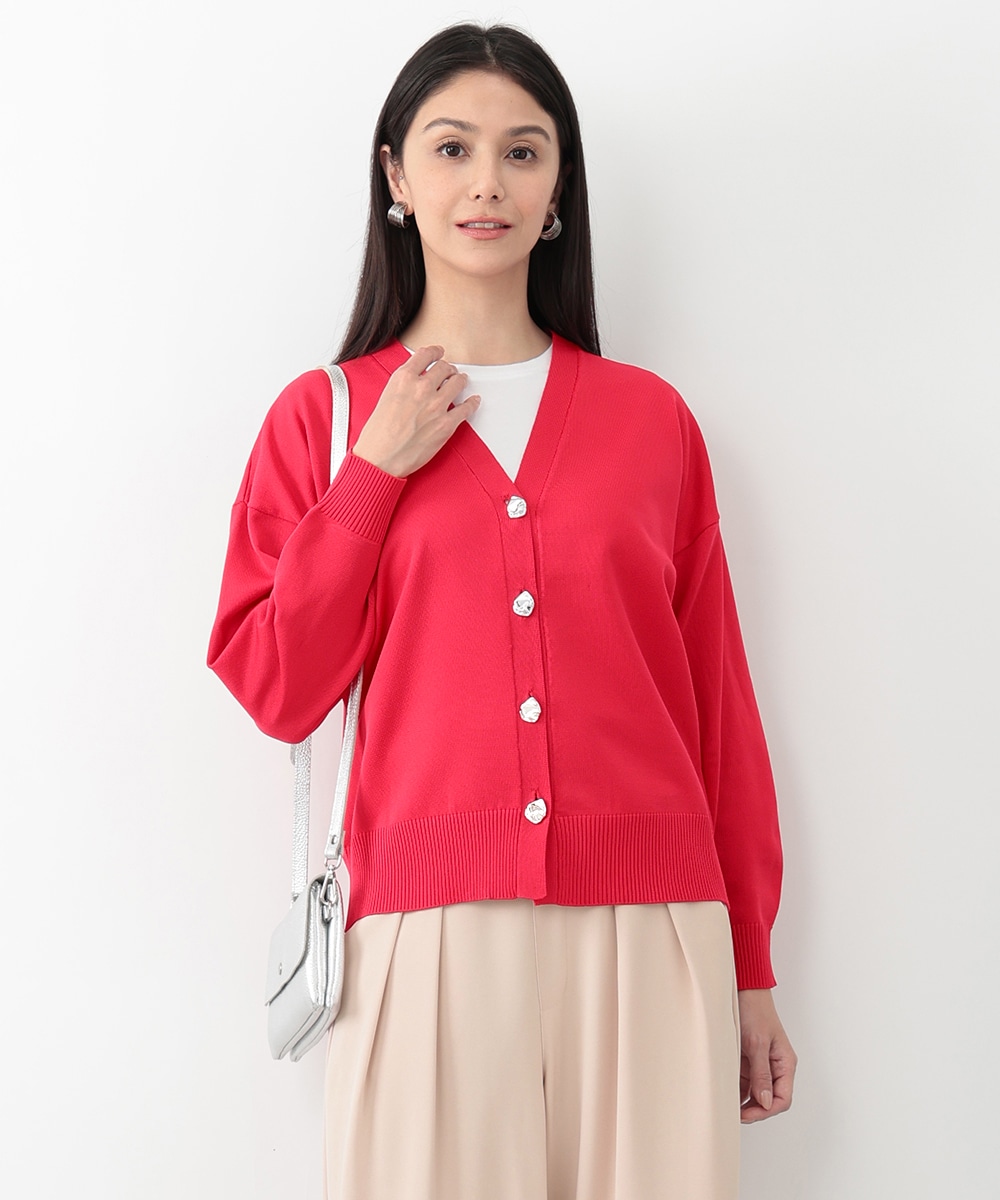 変形ボタンVネックカーディガン