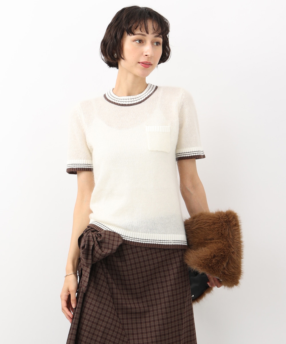 バイカラーモヘア混ハーフスリーブニット