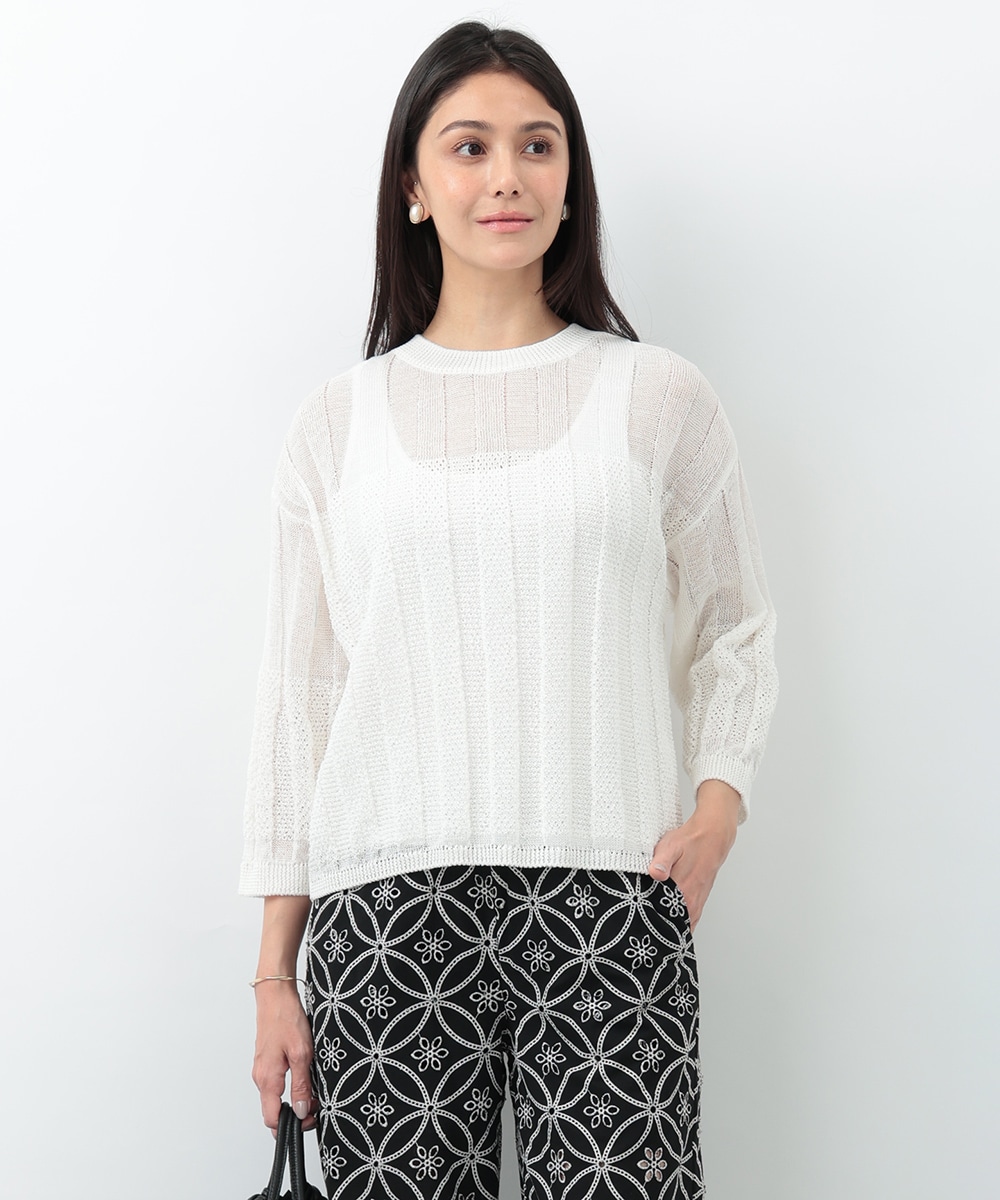 リネンライクワイドリブホールガーメントニット