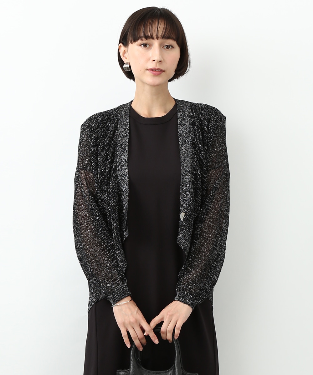 ラメ混メッシュカーディガン