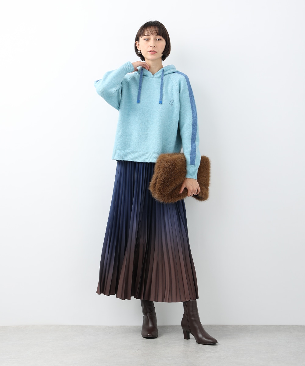 配色ニットフーディ