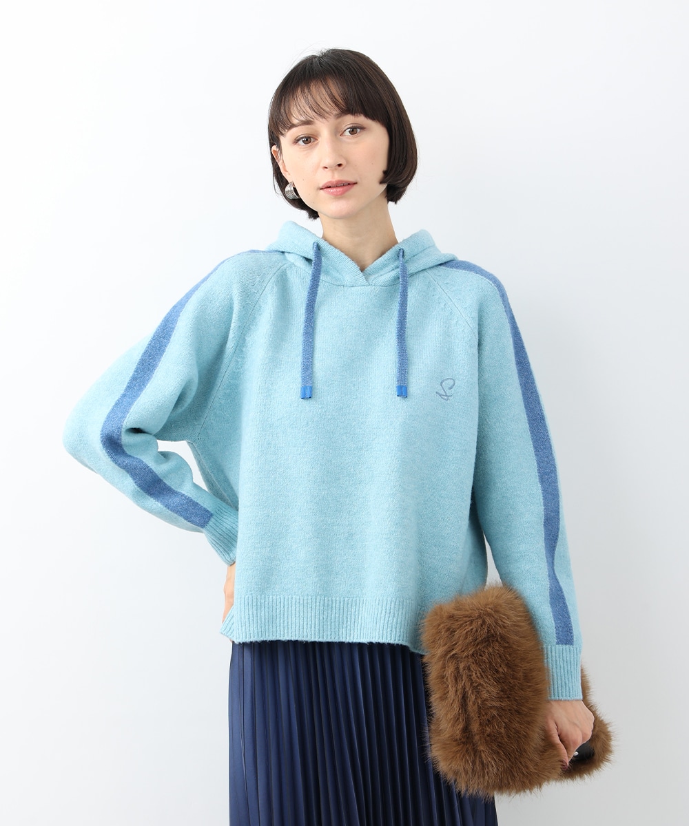 配色ニットフーディ