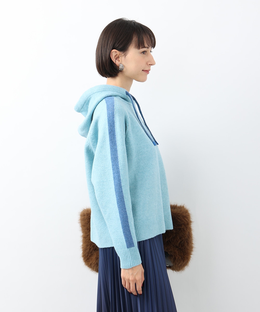 配色ニットフーディ