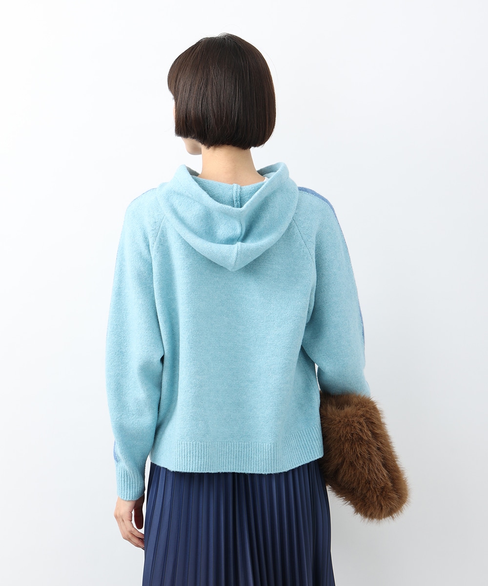 配色ニットフーディ