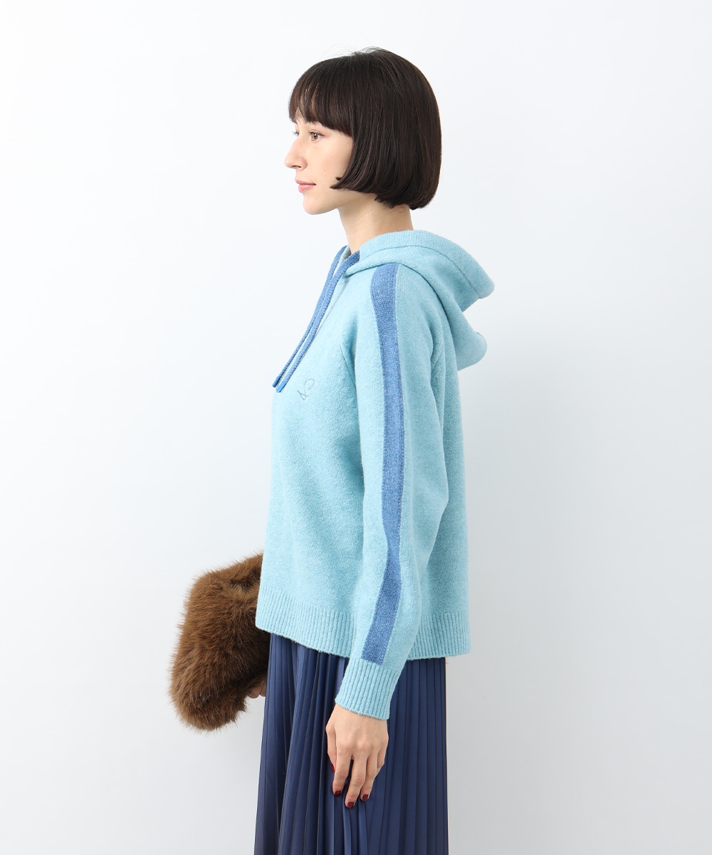 配色ニットフーディ