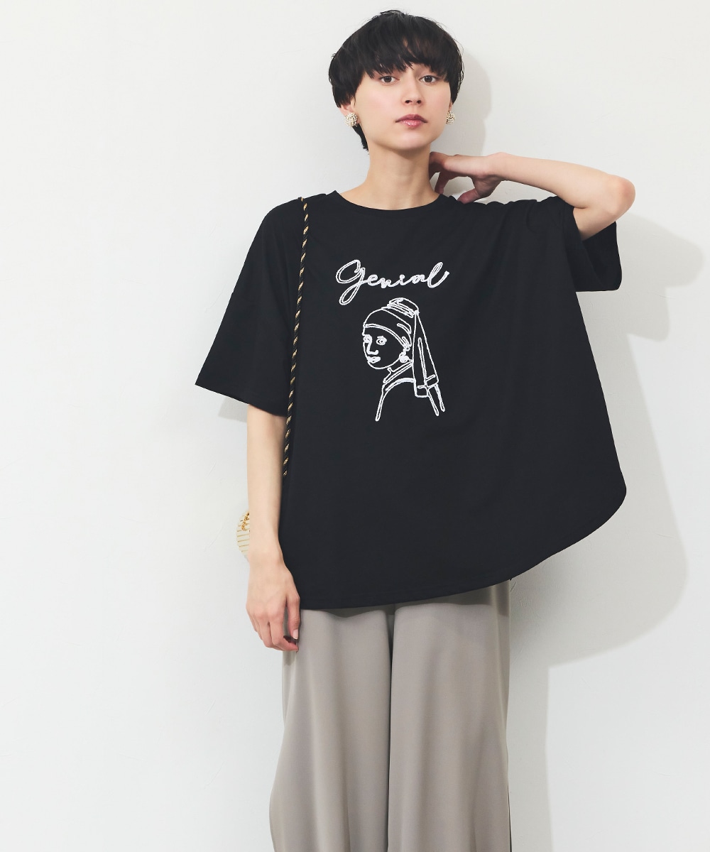  armoire capriceの耳飾り刺繍Tシャツ