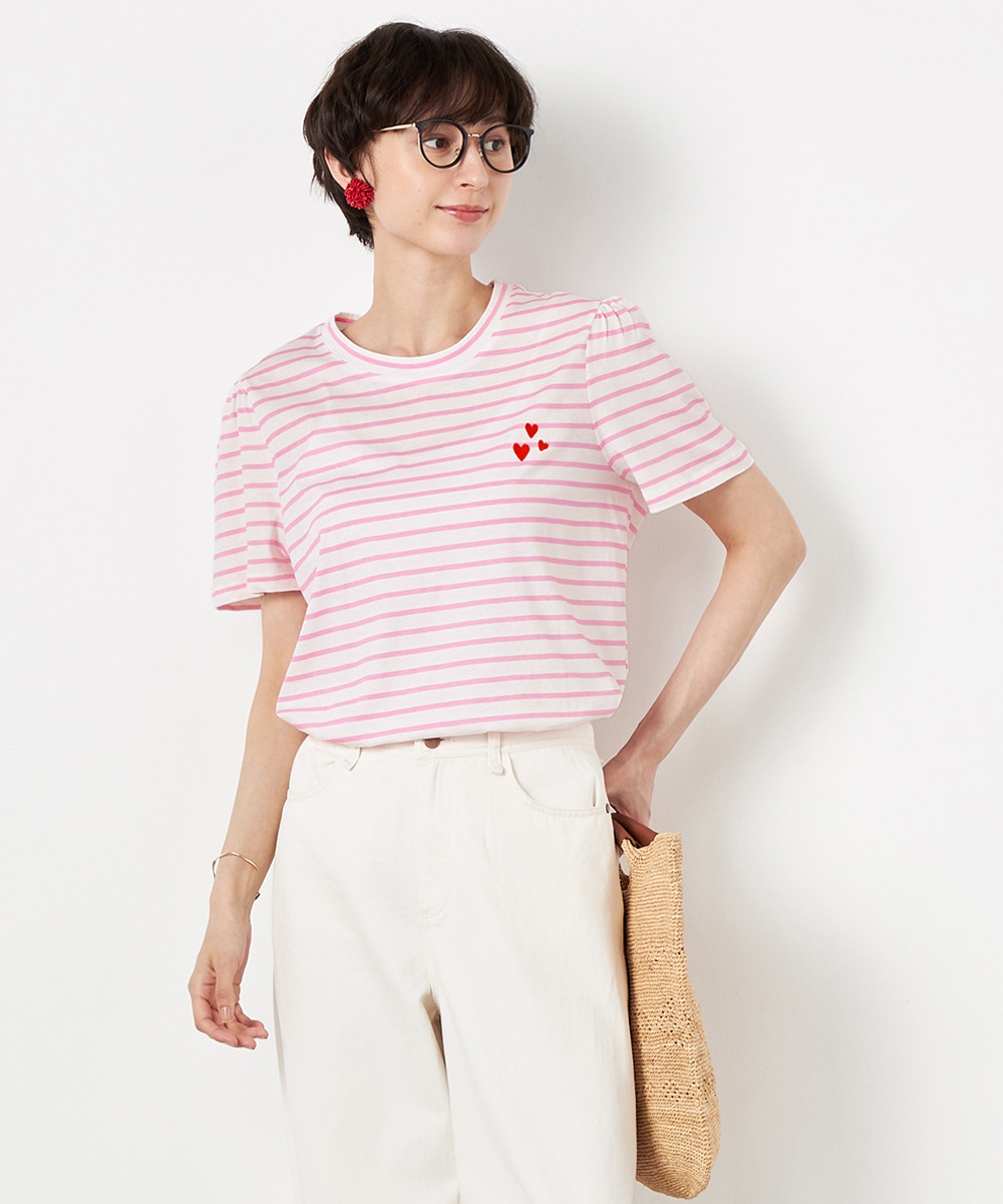 armoire capriceのトリプルハートボーダーTシャツ