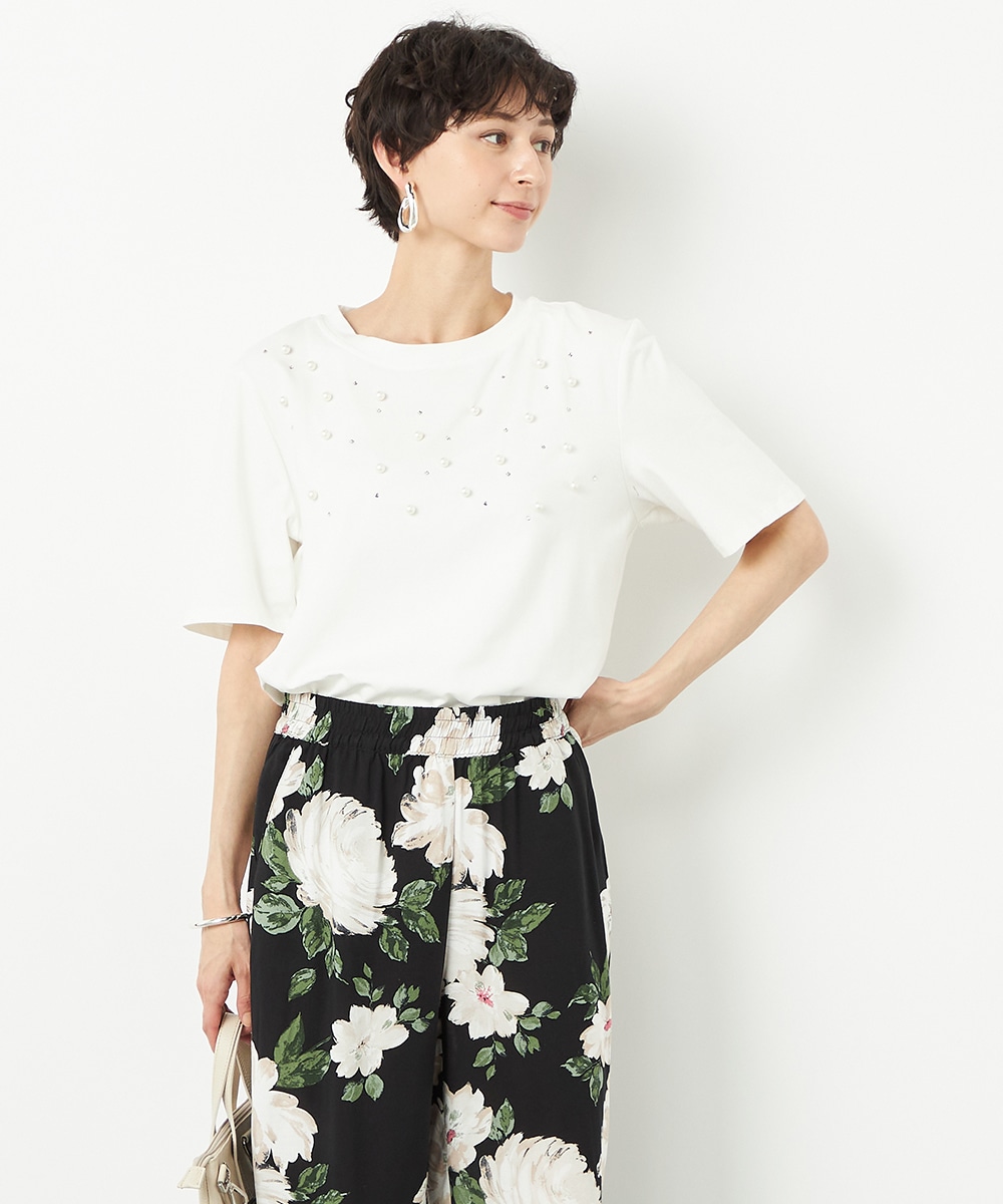  armoire capriceのパール&ストーンＴシャツ