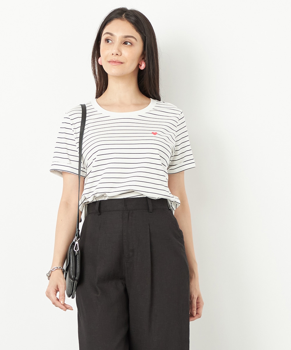 Luxe armoire capriceのハート刺繍ボーダーTシャツ