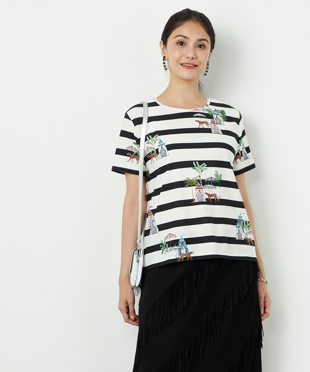 armoire capriceのアニマルモチーフボーダーTシャツ