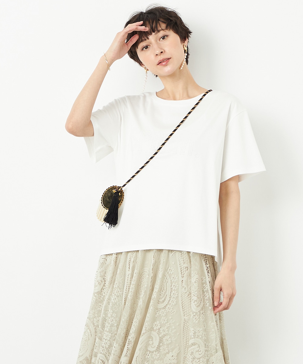  armoire capriceのイレギュラーヘムロゴＴシャツ