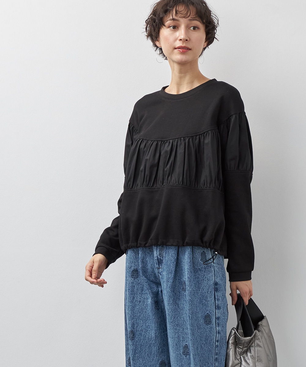 ドロスト異素材切り替えトップス