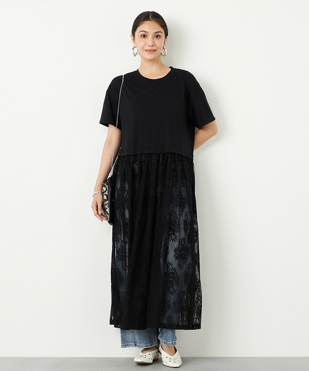  armoire capriceのレースオーバースカートドッキングTシャツ