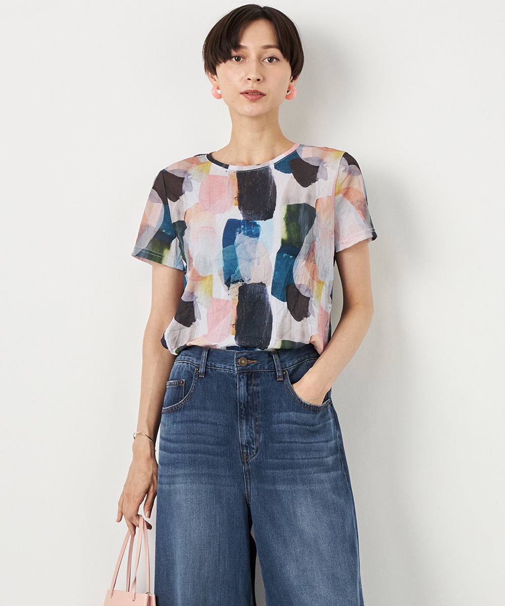 armoire capriceのぼかし幾何学柄プリントトップス