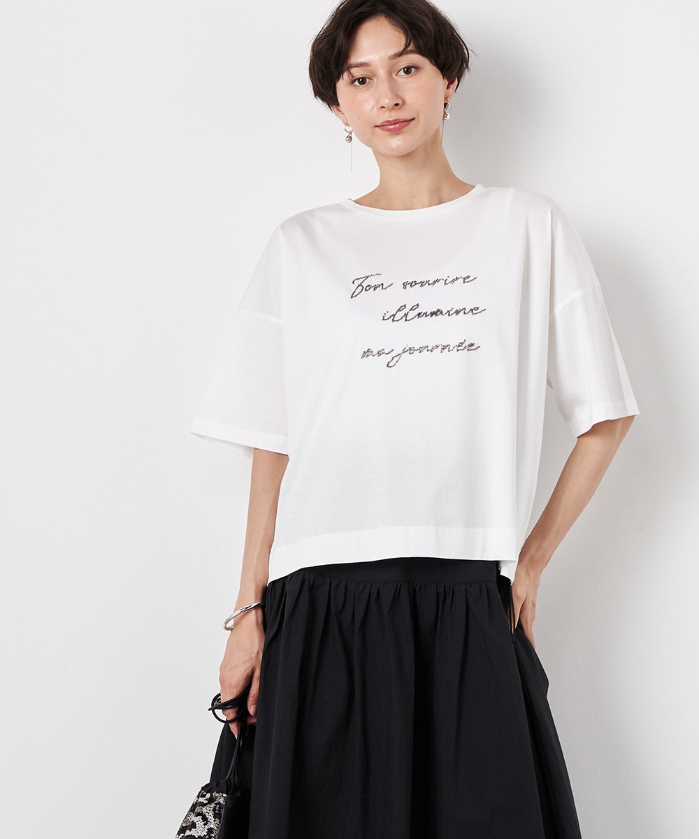  armoire capriceのビーズロゴ刺繍Tシャツ