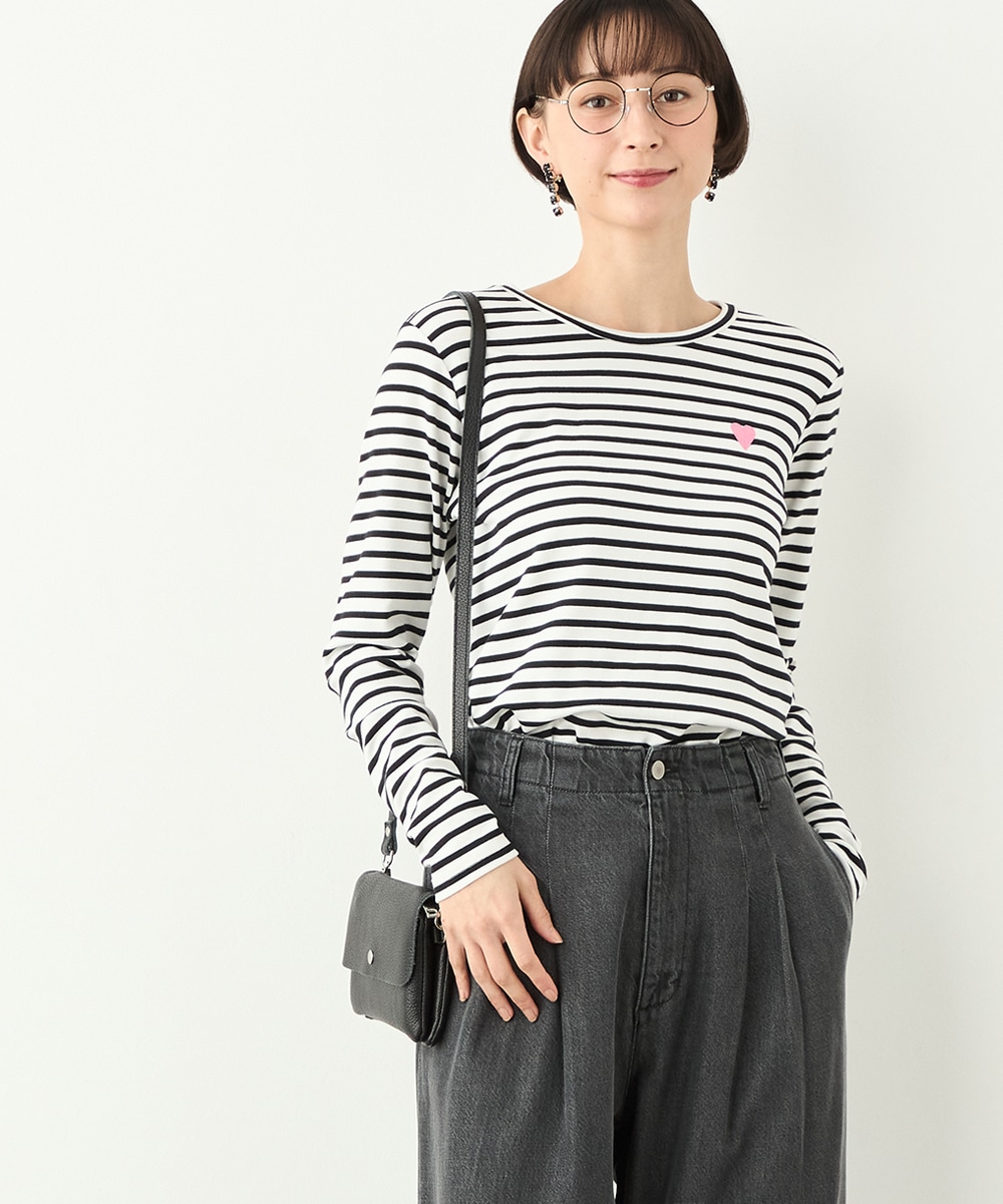 ハート刺繍ボーダーロングTシャツ